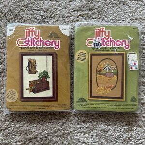 Jiffy Stitchery Lot 2pc Phone Cedar Chest 386 Wishing Well 771 NOS Sealed 1970s